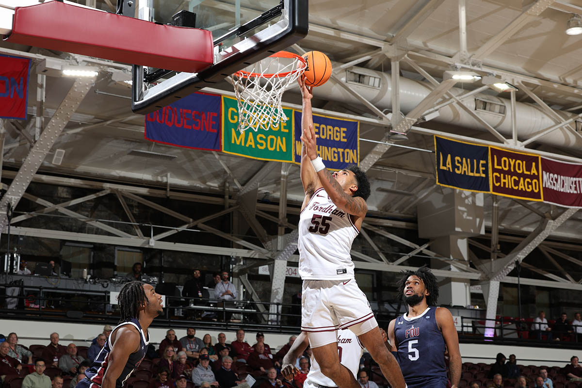 Fordham Basketball Player Making a Layp